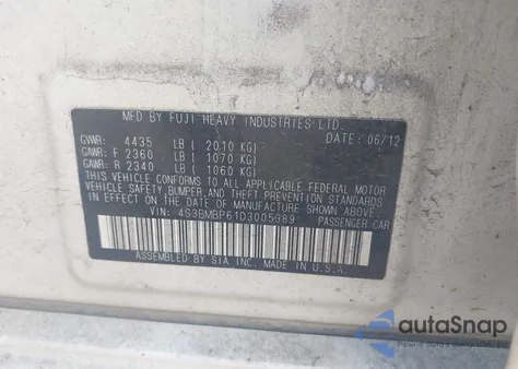 2013 Subaru Legacy 2.5I Limited z USA, uszkodzony, nr VIN 4S3BMBP61D3005389